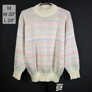 NWT Vintage Keneth Too Sweater Womens M 80s 90s USA Pastel Grandmacore Mock Neck